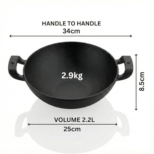 Human Hydro Cast Iron Kadai/Kadhai 25cm (2.2L) Deep Wok | Naturally Non-Stick When Seasoned | Gas & Induction Compatible | Silicone Handles | Deliq Series - Image 2