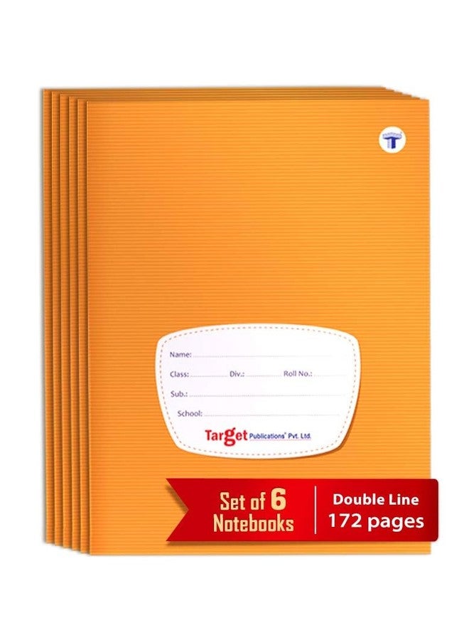 TARGET PUBLICATIONS Double Line Notebooks | 172 Ruled Pages A5 Size | Long Notebooks 2 Line | Soft Brown Cover | 18 cm x 24 cm Approx | Pack of 6 Books | GSM 57 - Image 1