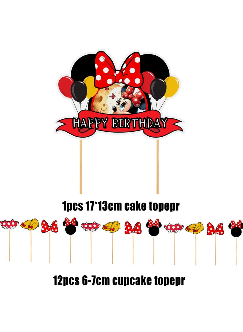 MICKEY MOUSE لافتة عيد ميلاد ميكي ماوس الكرتونية، حامل كعكة، مجموعة بالونات لتزيين حفلات عيد ميلاد الأطفال - Image 3