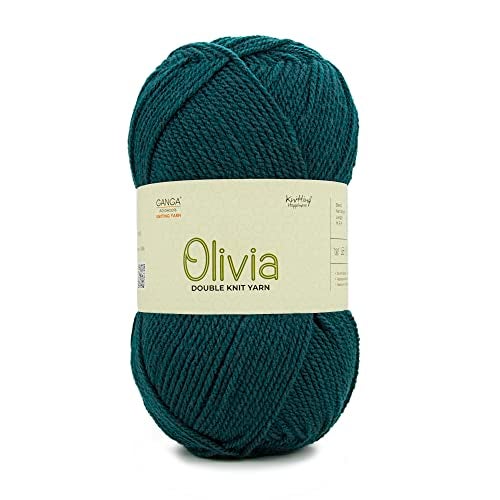 Ganga Acrowools Olivia, Double Knit Yarn. Hand Knitting and Crochet Yarn. Oekotex Class 1 Certified. Pack of 2 Balls - 100gms Each. Shade no - OLV030, Green Teal - Image 1