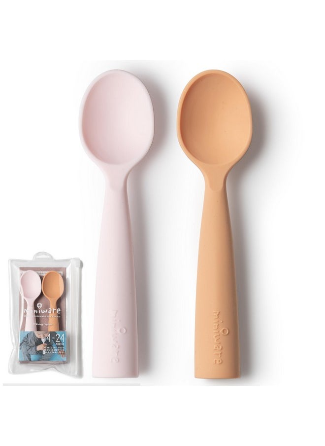 Miniware Silicone Baby Spoon For Training Bpa Free Baby Utensils Baby Spoons Self Feeding 6 Months | 100% Food Grade Silicone Modern & Dishwasher Safe Toddler Spoons (Cotton Candy And Toffee)  - Image 1