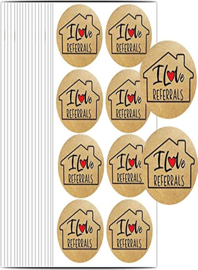 Remarkable House Shaped I Love Referrals Sticker 1.5" - Natural Brown Kraft Real Estate Agents and Sales Supplies 504 Round Adhesive Labels (Brown? - Image 1