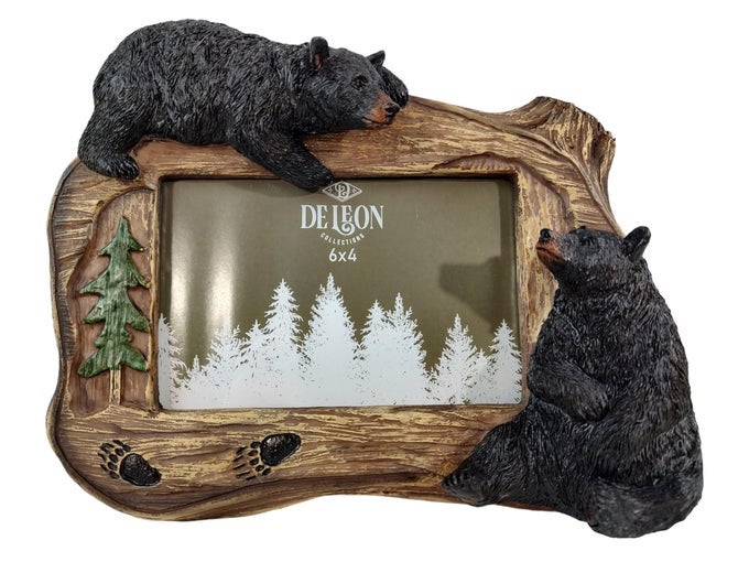 14203 BLACK BEARS BLACK AND BROWN 9 INCH POLYRESIN WILDLIFE NATURE LODGE DECORATIVE HOME DCOR TABLETOP PICTURE FRAME HOLDS 4 X 6 INCH PHOTO