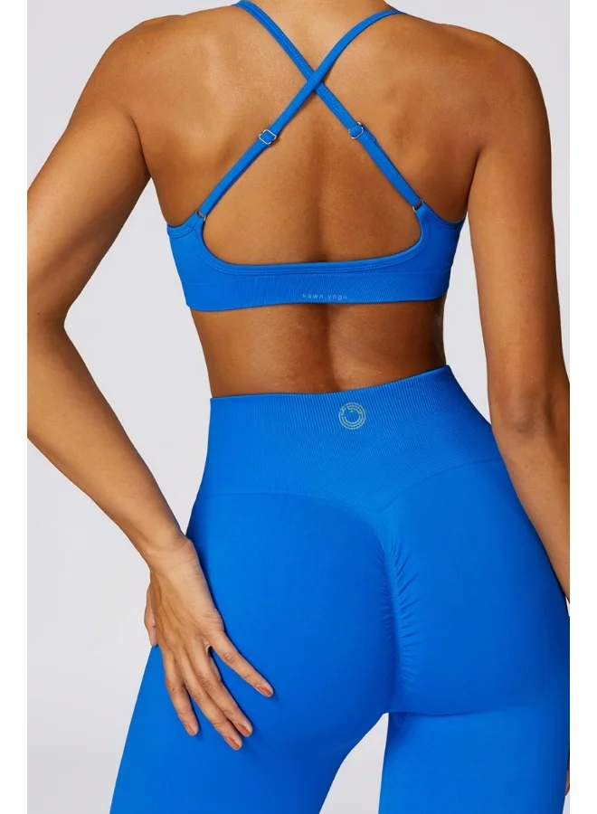 KAWN.YOGA Womens Cross Striped Back Sports Bra - Padded Low Impact Workout Yoga Bra with Removable Built in Bra