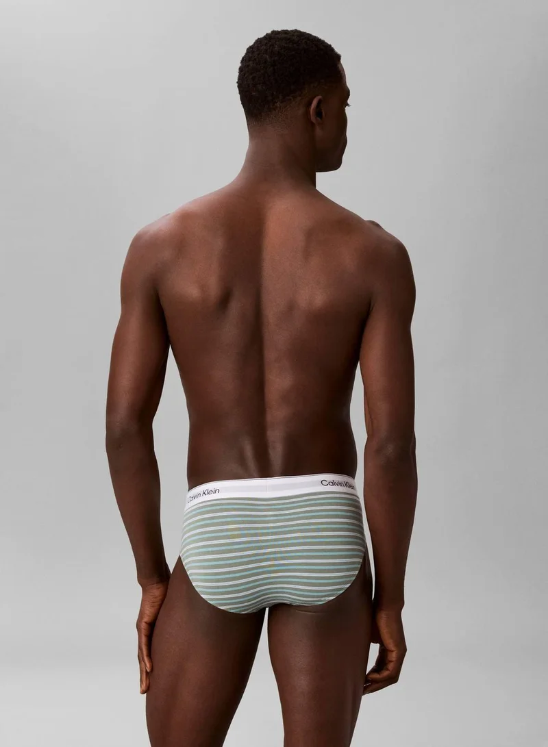 CALVIN KLEIN Black/PULSE STRIPE SEA SPRAY/Niagar 3 Pack Briefs - Icon Cotton Stretch for Men | Best Price UAE