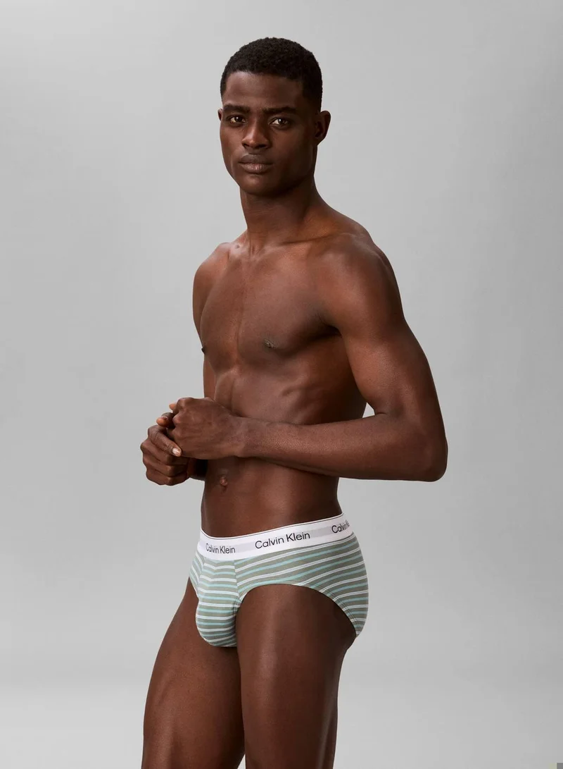 CALVIN KLEIN Black/PULSE STRIPE SEA SPRAY/Niagar 3 Pack Briefs - Icon Cotton Stretch for Men | Best Price UAE