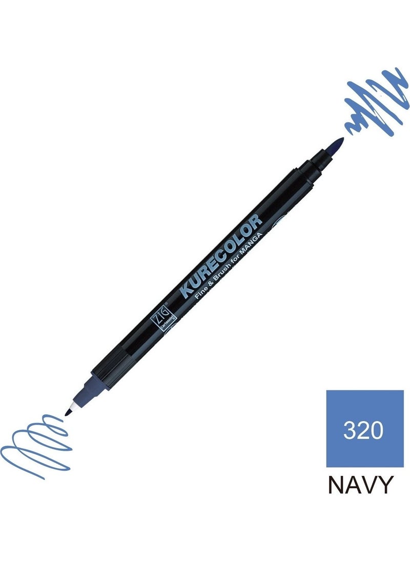 Zig Kurecolor Mangaka Fine&brush Double Sided Pen CNKC-2200 No 320 Navy  - Image 5