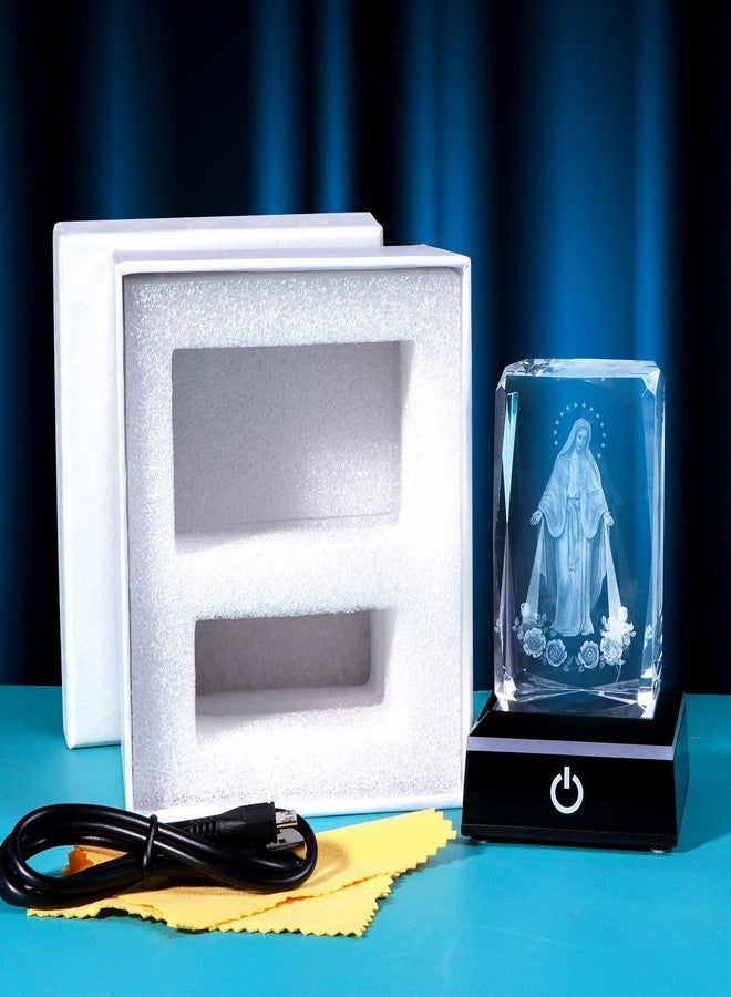 Movdyka 3D Crystal Virgin Mary Statue Religious Gifts for Women Men Christian Laser Engrave Religious Figurine Christmas Ornaments Decor with Colorful LED Base Catholic Gifts Women Friends Faith - Image 5