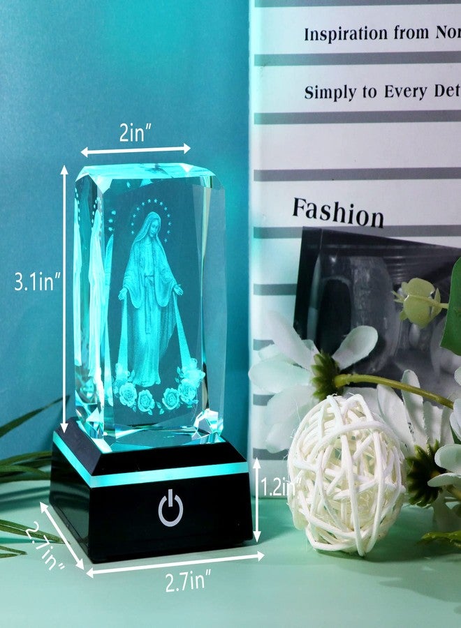 Movdyka 3D Crystal Virgin Mary Statue Religious Gifts for Women Men Christian Laser Engrave Religious Figurine Christmas Ornaments Decor with Colorful LED Base Catholic Gifts Women Friends Faith - Image 3
