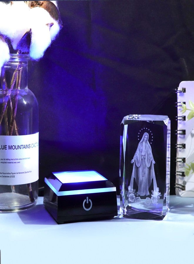 Movdyka 3D Crystal Virgin Mary Statue Religious Gifts for Women Men Christian Laser Engrave Religious Figurine Christmas Ornaments Decor with Colorful LED Base Catholic Gifts Women Friends Faith - Image 4