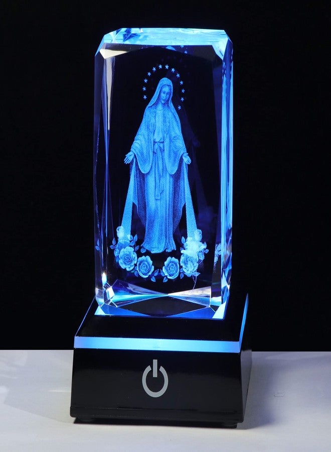 Movdyka 3D Crystal Virgin Mary Statue Religious Gifts for Women Men Christian Laser Engrave Religious Figurine Christmas Ornaments Decor with Colorful LED Base Catholic Gifts Women Friends Faith - Image 1