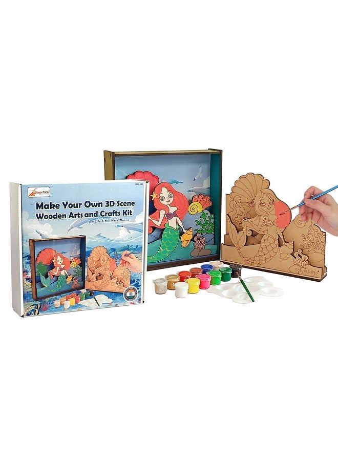 StepsToDo Make Your Own 3D Frame. Sea Life & Mermaid Scene. Painted Handicraft Making Kit. Wooden Art and Craft. 8 Inch Square Frame. - Image 1