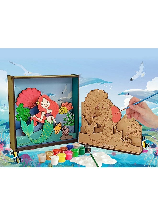 StepsToDo Make Your Own 3D Frame. Sea Life & Mermaid Scene. Painted Handicraft Making Kit. Wooden Art and Craft. 8 Inch Square Frame. - Image 2