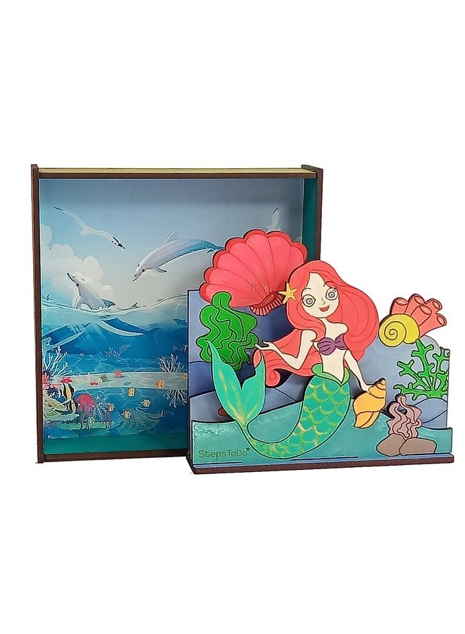 StepsToDo Make Your Own 3D Frame. Sea Life & Mermaid Scene. Painted Handicraft Making Kit. Wooden Art and Craft. 8 Inch Square Frame. - Image 3