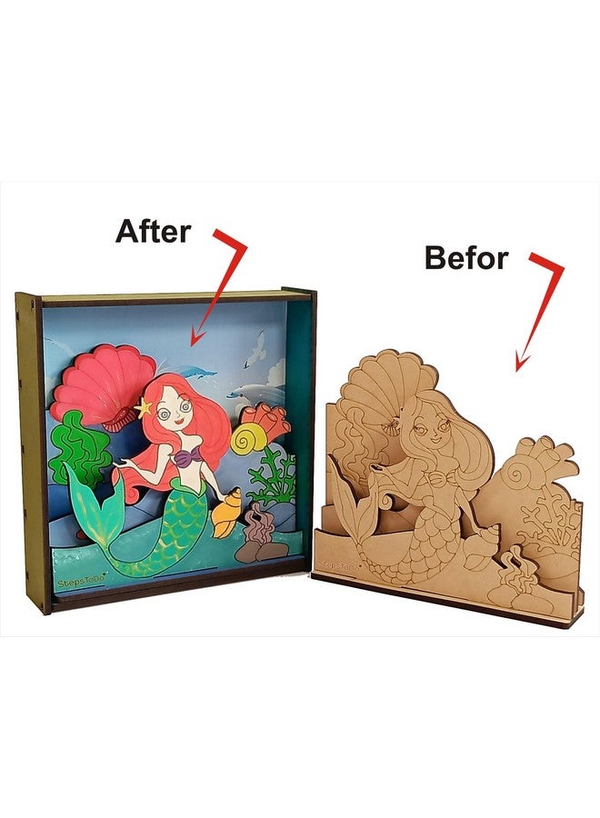 StepsToDo Make Your Own 3D Frame. Sea Life & Mermaid Scene. Painted Handicraft Making Kit. Wooden Art and Craft. 8 Inch Square Frame. - Image 4