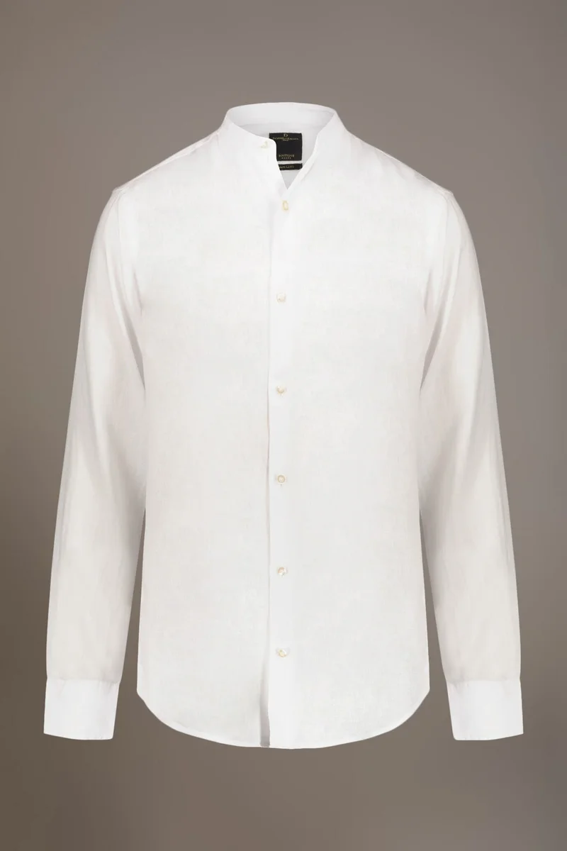 دوبل غانغر Casual shirt corean collar 100% linen - White