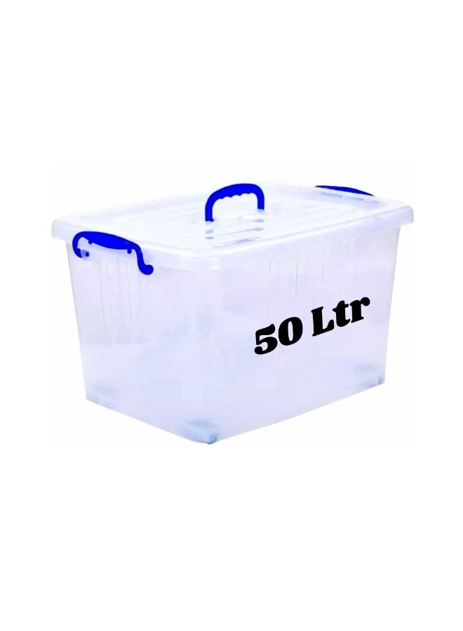 هيواري صندوق تخزين بلاستيكي شفاف من هايوير، سعة ٥٠ لترًا، مزود بعجلات وأغطية قابلة للقفل | حاويات تنظيم شفافة للملابس والألعاب والأدوات والحرف اليدوية | حل تخزين قابل للتكديس مزود بعجلات (سعة ١ × ٥٠ لترًا) - Image 1