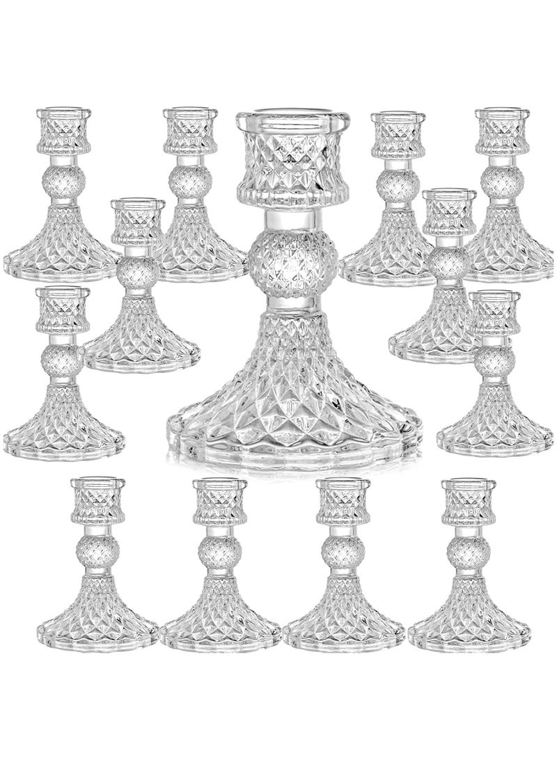 Home zone Glass Candlestick Holders 4 Inch Taper Candle Holders Clear Glass Candle Holders for Wedding Festival, Party & Festival Decor - Image 1