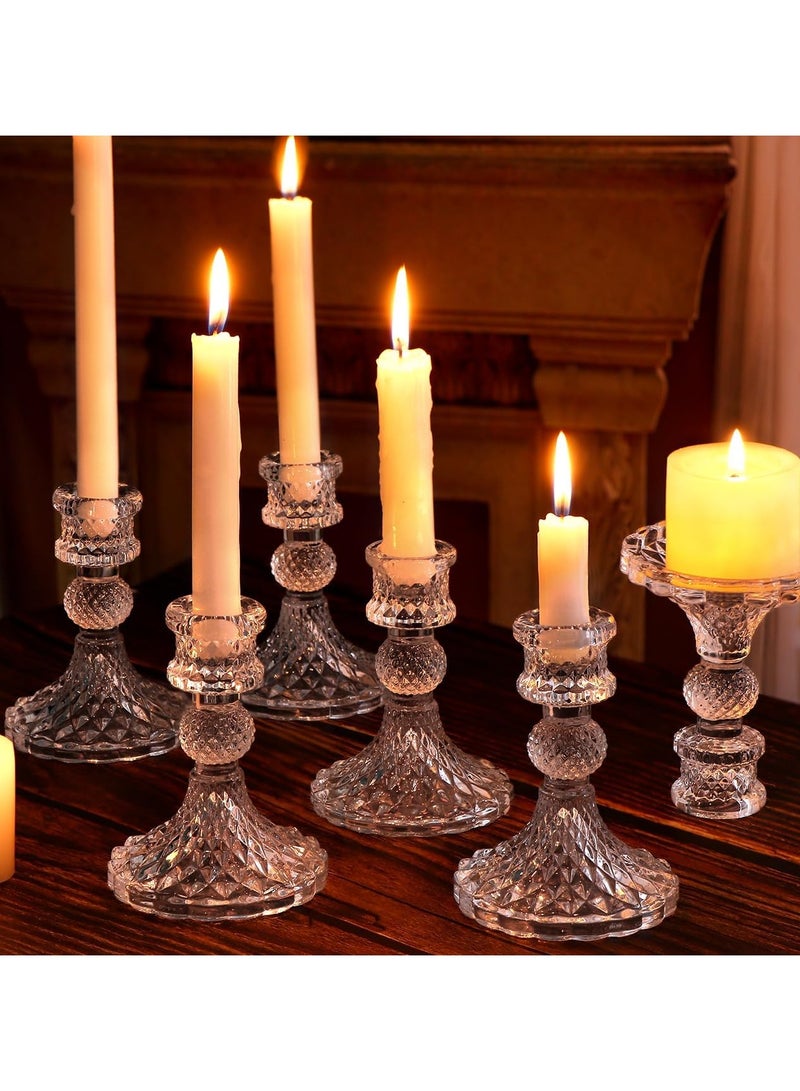 Home zone Glass Candlestick Holders 4 Inch Taper Candle Holders Clear Glass Candle Holders for Wedding Festival, Party & Festival Decor - Image 3