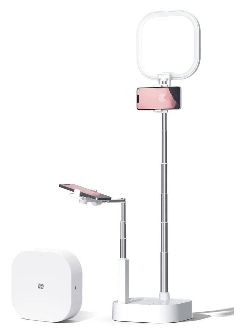 General Extendable Selfie Stand Height Angle Adjustable Rotation with Two Phone Holders Rechargeable Wireless Foldable 15 Brightness LED Light for Streaming 