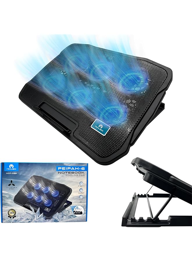 Generic Laptop Cooling Pad Laptop Cooling Stand With Quiet Fans For 12" 15" Computer Pc Notebook Gaming Laptop Fan Height Adjustable Laptop Cooling Stand Laptop Accessories 6 Fans  - Image 1