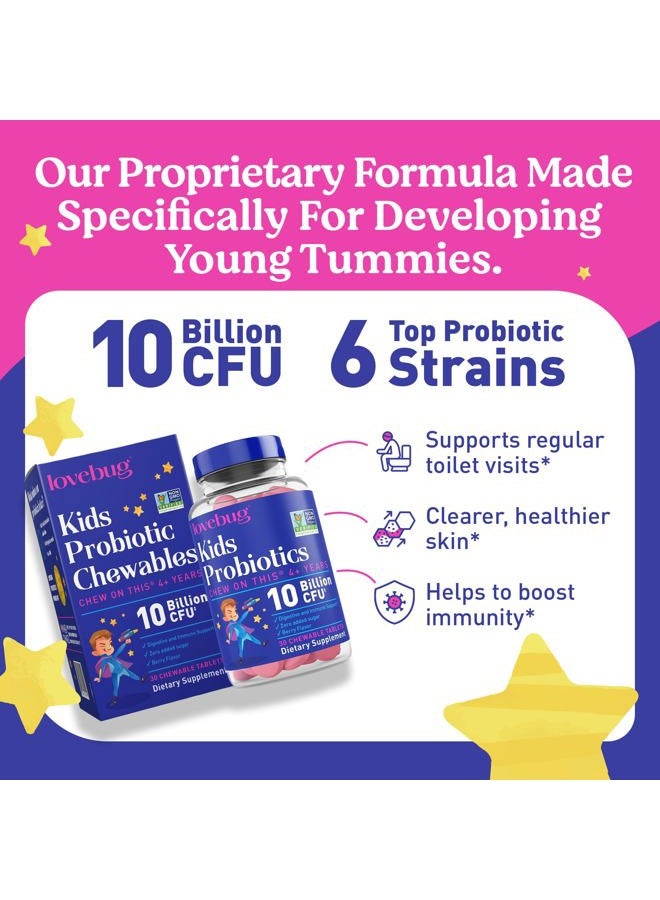 LoveBug Probiotics for Kids – Probiotic Chewables with Prebiotic Fiber for Age 4+, Daily Children's Gut Health, Constipation, Digestive & Immune Support Supplement, Sugar-Free Berry Flavor, 30 ct - Image 3