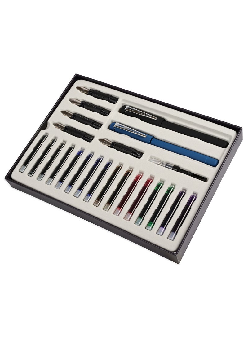 FIS Calligraphy Premium Pen Set of 25 Pieces, 2 Pens, 5 Nibs, 16 Ink Cartridges, 1 Piston Converter, 1 Calligraphy Pad, Assorted Color -FSCQ02  - Image 1