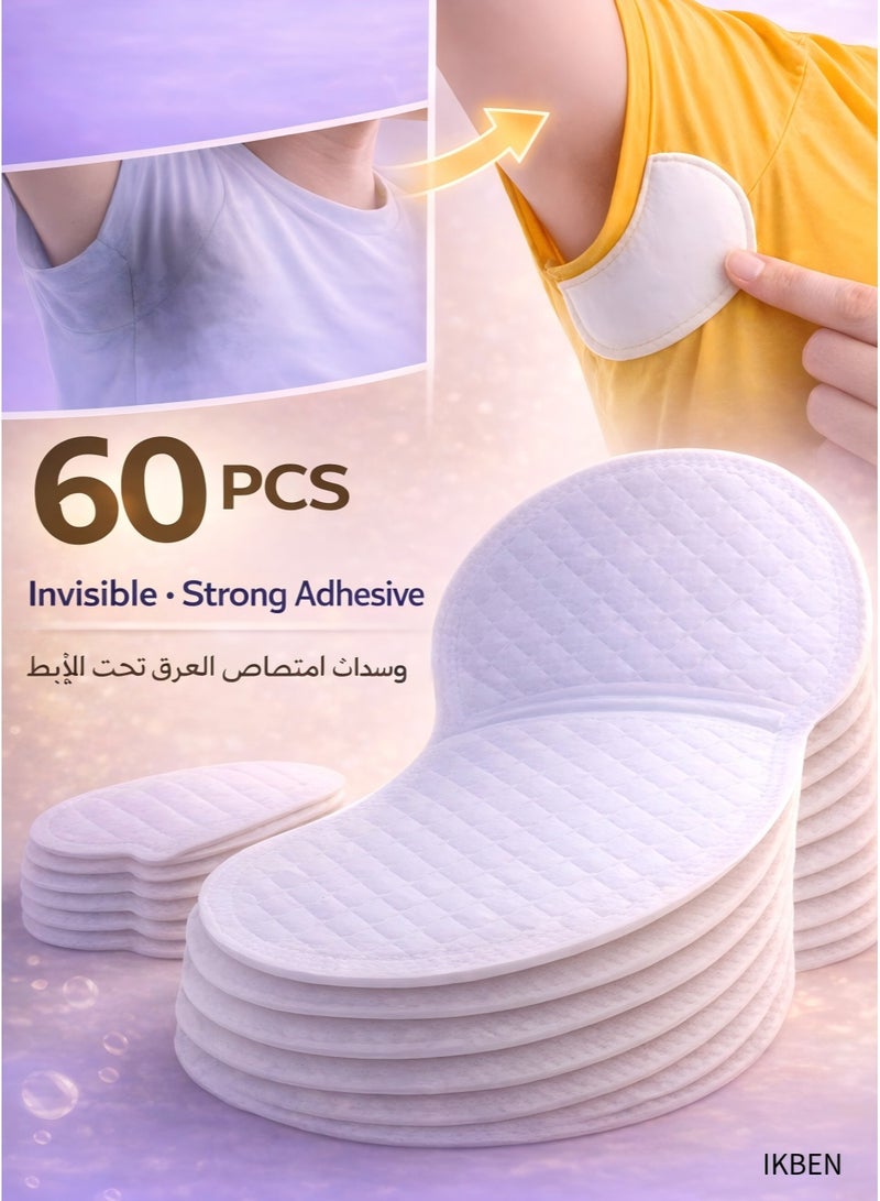 IKBEN Underarm Sweat Pads 60 Pcs - Disposable Armpit Sweat Pads, Ultra Thin Invisible Sweat Guards with Strong Adhesive, Anti-Stain & Anti-Odor Protection for Men & Women - Image 1