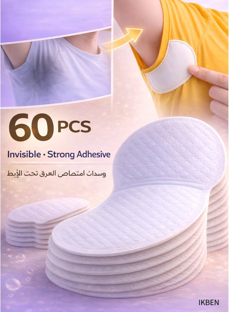 IKBEN Underarm Sweat Pads 60 Pcs - Disposable Armpit Sweat Guards, Ultra Thin Invisible Sweat Shields with Strong Adhesive, Anti-Stain & Anti-Odor Protection for Men & Women Daily Use - Image 1