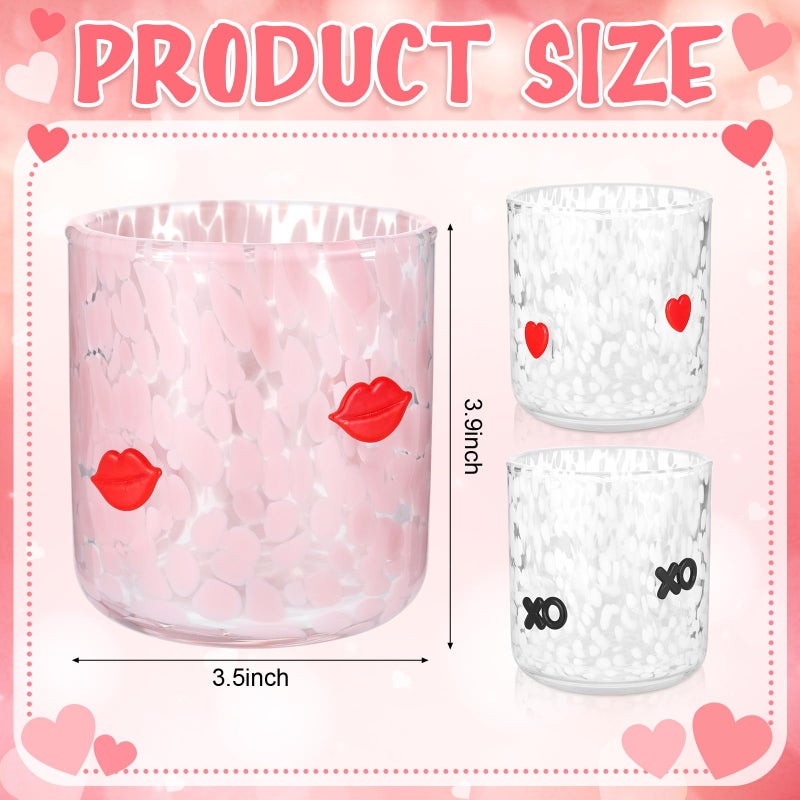 Booson 3 Pcs Valentine's Day Icon Glasses Valentine Juice Glass Cup 16oz Icon Stemless Glasses Lipstick XO Heart Drinking Glass Set for Wedding Engagement Anniversary Romantic Gifts - Image 2