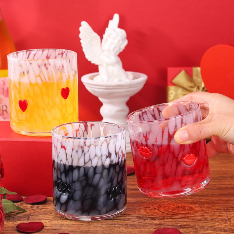 Booson 3 Pcs Valentine's Day Icon Glasses Valentine Juice Glass Cup 16oz Icon Stemless Glasses Lipstick XO Heart Drinking Glass Set for Wedding Engagement Anniversary Romantic Gifts - Image 5