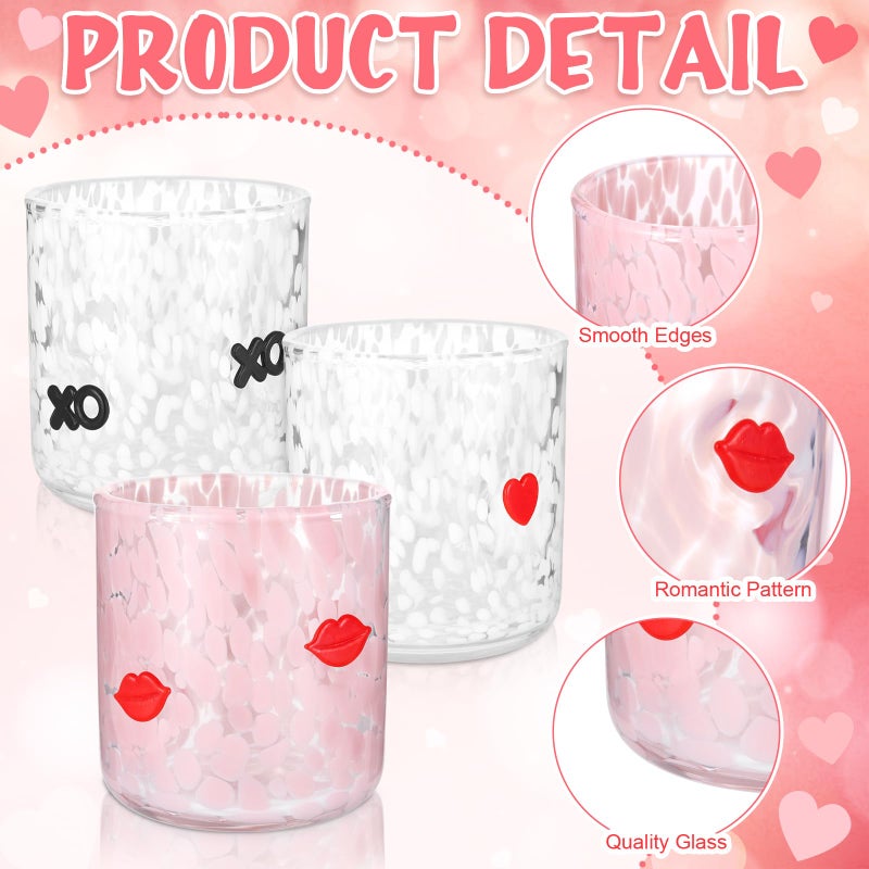 Booson 3 Pcs Valentine's Day Icon Glasses Valentine Juice Glass Cup 16oz Icon Stemless Glasses Lipstick XO Heart Drinking Glass Set for Wedding Engagement Anniversary Romantic Gifts - Image 3