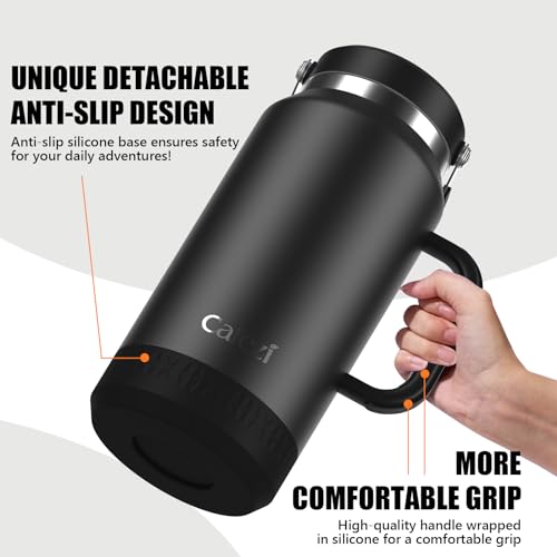 Cafezi 64oz Stainless Steel Water Bottle with Flip Straw - Leak-Proof, Sweat-Free, Top and Side Handle, Anti-Slip Base, Iced for 34 Hours, Dishwasher Safe - Water Jug for Sports Events, Beach Days - Image 4