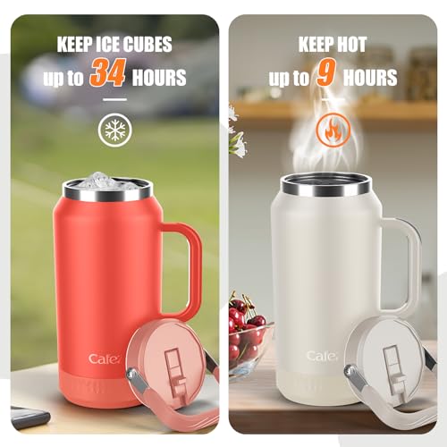 Cafezi 64oz Stainless Steel Water Bottle with Flip Straw - Leak-Proof, Sweat-Free, Top and Side Handle, Anti-Slip Base, Iced for 34 Hours, Dishwasher Safe - Water Jug for Sports Events, Beach Days - Image 5