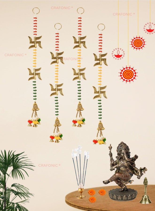 CRAFONIC Handmade Golden Satiya/Swastik Door Hanging Latkan String for Pooja Decoration,Diwali Decor,Main Entrance Door Mandir Housewarming & All Festive Decor -21 Inch(Height) (Pack of 4) - Image 1