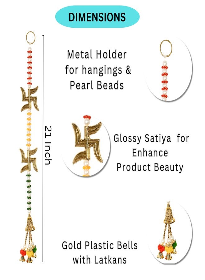 CRAFONIC Handmade Golden Satiya/Swastik Door Hanging Latkan String for Pooja Decoration,Diwali Decor,Main Entrance Door Mandir Housewarming & All Festive Decor -21 Inch(Height) (Pack of 4) - Image 3