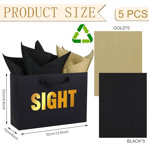 OEMVALATY 5 Senses Gift Bags for Him Her Five Senses Gift Bags with Ribbon Handles and Tissue Paper Present Wrappings for Valentine Wedding Anniversary Birthday Christmas(Black, 12.6''x8.8''x4'') - Image 2
