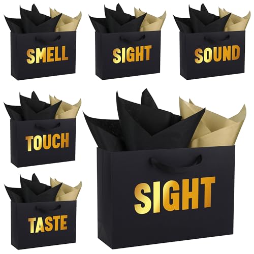 OEMVALATY 5 Senses Gift Bags for Him Her Five Senses Gift Bags with Ribbon Handles and Tissue Paper Present Wrappings for Valentine Wedding Anniversary Birthday Christmas(Black, 12.6''x8.8''x4'') - Image 1