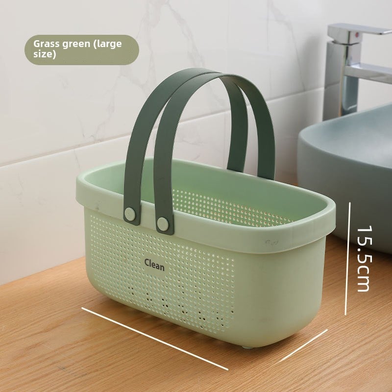 Bath Basket Bath Basket Portable Storage Basket Toiletries Bathroom Bath Basket Storage Basket Drainage Plastic Wholesale Bath Basket(grass green, Large [29.5*15*15.5]) - Image 1