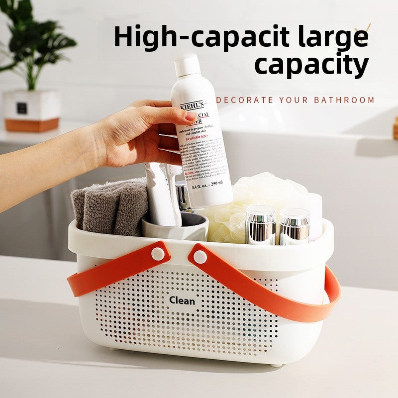 Bath Basket Bath Basket Portable Storage Basket Toiletries Bathroom Bath Basket Storage Basket Drainage Plastic Wholesale Bath Basket(grass green, Large [29.5*15*15.5]) - Image 3