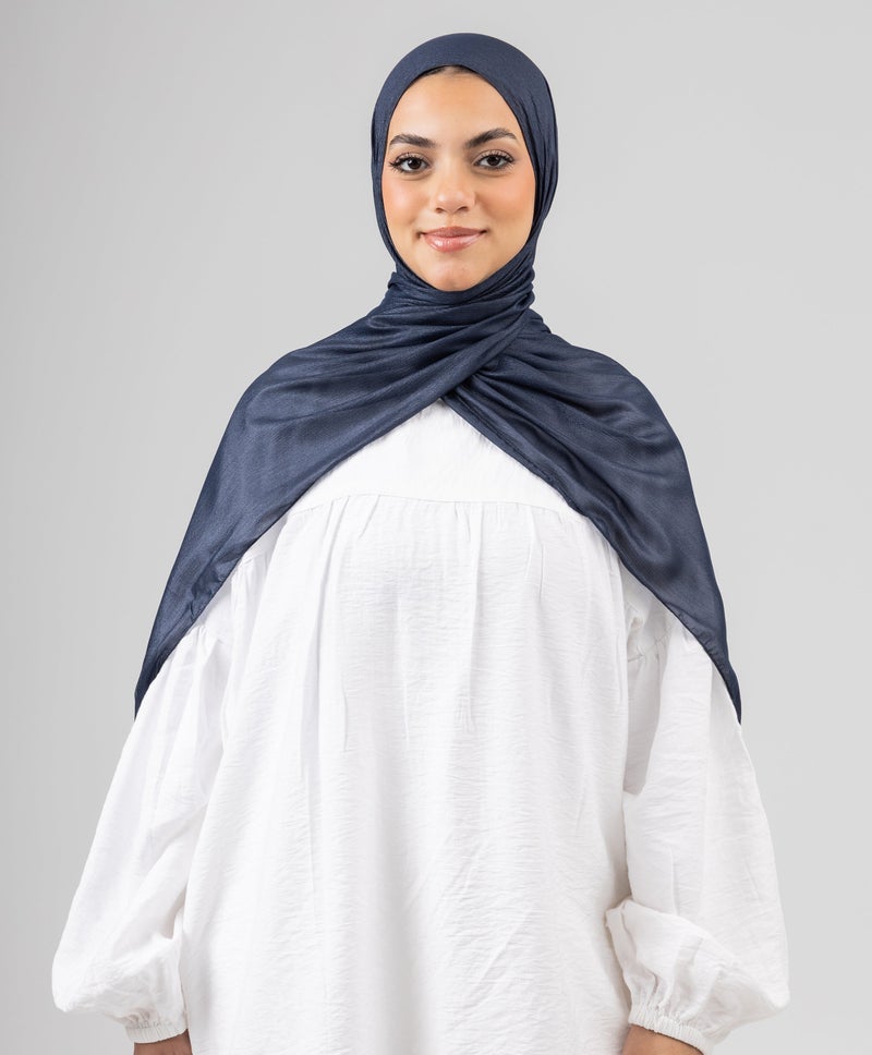 Luxury Navy Silk Crinkle Scarf