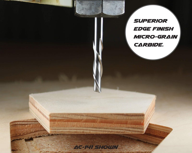 Align Carbide, UP Cut Router Bit, 1/4 Inch Cutting Diameter, 1/4 Inch Shank, Premium Solid Micro Grain Carbide, Spiral Plunge, 2 Flute, Flat Cutting Face, CNC Router Pro-Series. - Image 4