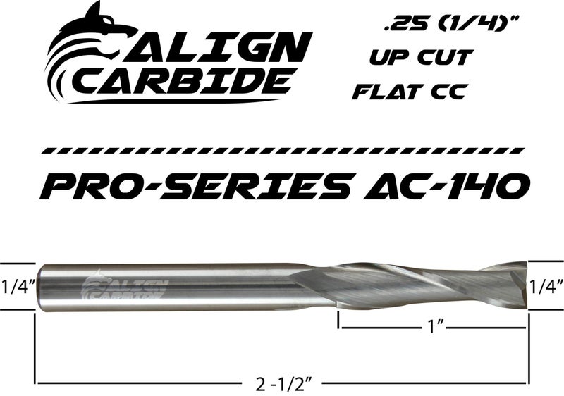 Align Carbide, UP Cut Router Bit, 1/4 Inch Cutting Diameter, 1/4 Inch Shank, Premium Solid Micro Grain Carbide, Spiral Plunge, 2 Flute, Flat Cutting Face, CNC Router Pro-Series. - Image 2