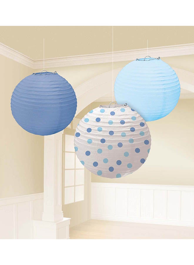 Amscan Baby Boy Printed Round Paper Lanterns 9.5in 3pcs, Baby Shower Party Decorations
