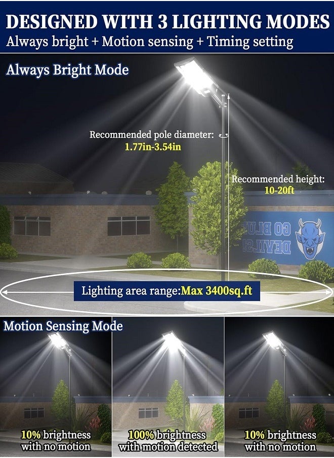 Sunbmebge 2400W Solar Street Light Outdoor - 7000LM Solar Light Outdoor Waterproof Dusk to Dawn, Commercial Solar Parking Lot Light with Motion Sensor, Garden, Outdoor Solar LED Street Light  - Image 5