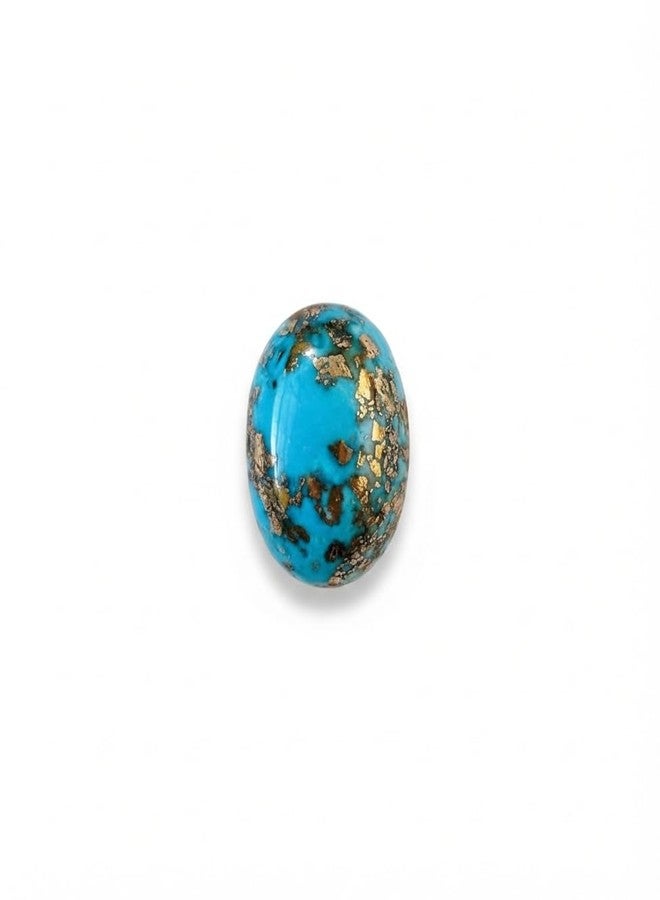 SAINTIMO ® Premium Natural Turquoise with Metallic Pyrite Matrix Oval Cabochon - Rare Sky Blue Stone with Golden Flakes for Jewelry Making, Protection & Healing Ring and Pendant (4.25 to 6.25 Carat) and Duble polished stone