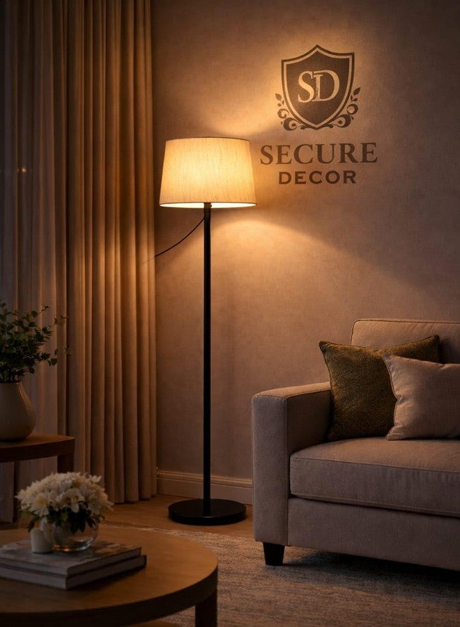 مصباح أرضي LED من SECURE DECOR، مصباح قائم عصري عتيق اللون باللون الأسود، ارتفاع 52 بوصة، غطاء مصباح أبيض كريمي اللون، مناسب لغرفة المعيشة، زاوية المنزل، الفندق، المكتب، عبوة من (1) - Image 1