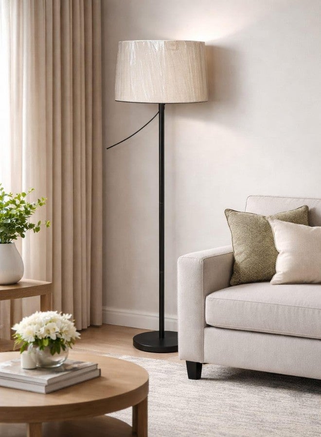 مصباح أرضي LED من SECURE DECOR، مصباح قائم عصري عتيق اللون باللون الأسود، ارتفاع 52 بوصة، غطاء مصباح أبيض كريمي اللون، مناسب لغرفة المعيشة، زاوية المنزل، الفندق، المكتب، عبوة من (1) - Image 2