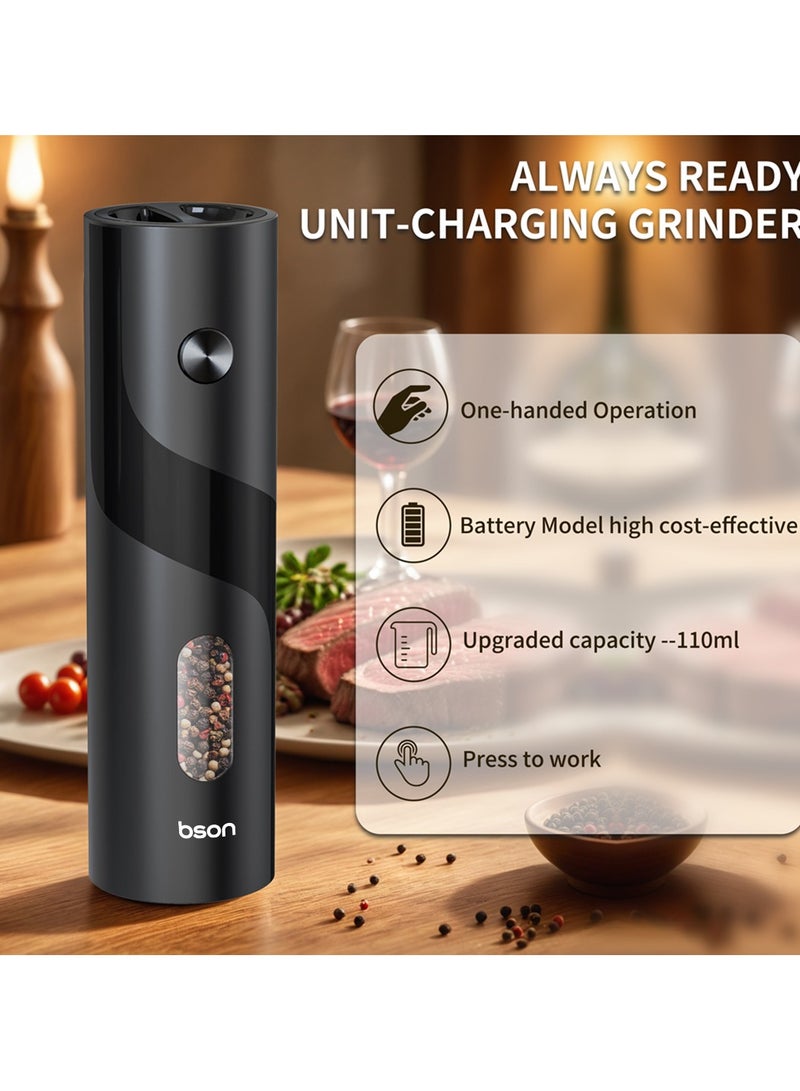 BSON مطحنة فلفل كهربائية بمحرك قوي 25 واط - ضوء LED دقيق، سعة كبيرة 110 مل - تشغيل بيد واحدة - تطحن الفلفل والملح والفلفل الحار والقرنفل والهيل بسهولة - Image 5