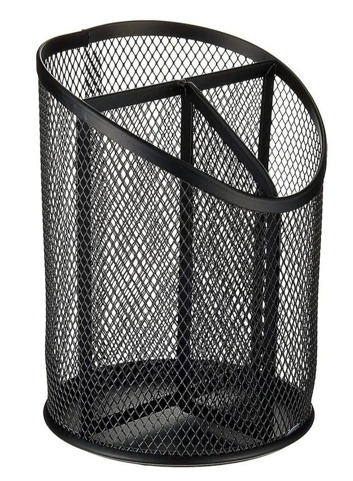 3 Slot Metal Mesh Pen and Pencil Holder, Black - Image 1